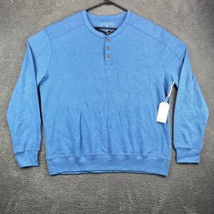 Mutual Weave Mens XXL Dark Teal Htr Waffle‎ Knit Button Neck Long Sleeve Shirt